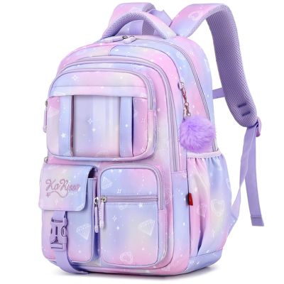 SPORTBANG Cute Backpack Girls Large Capacity School Bag Set with Pen Bag and Plush Ball Keychain Sweet Bookbag for Kids (Purple)