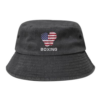 Boxing Design American Flag Bucket Hat for Women Men Outdoor Sun Hat Summer Beach Travel Fishing Cap Black