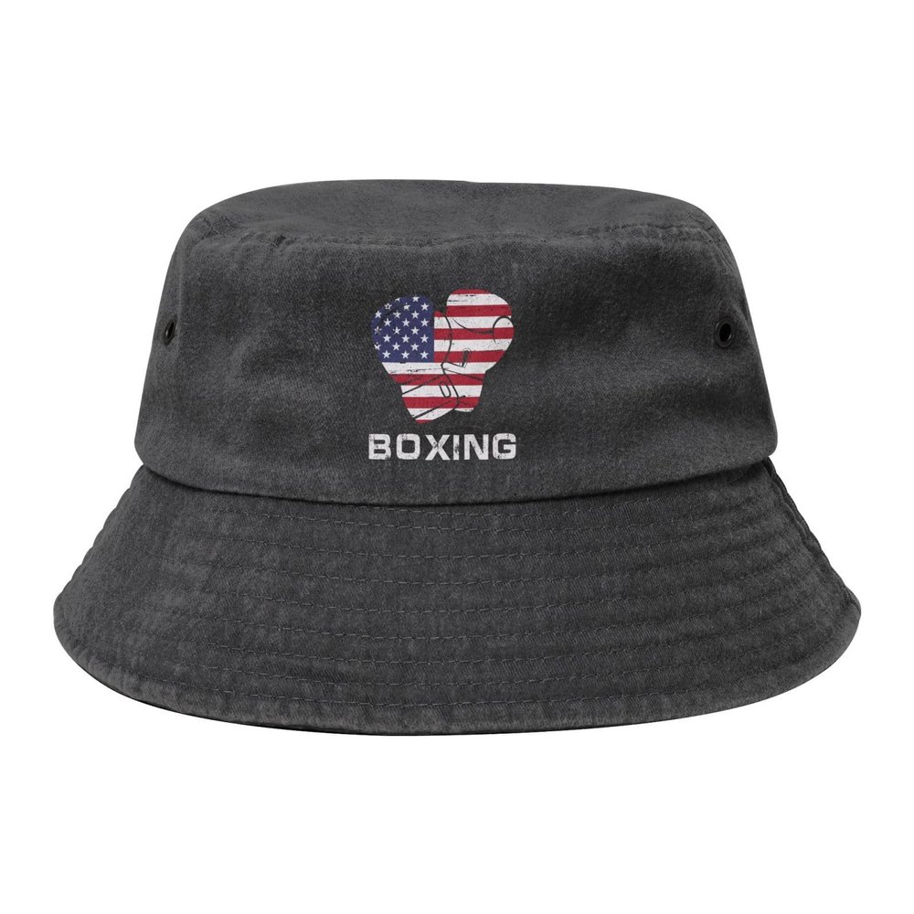 Boxing Design American Flag Bucket Hat for Women Men Outdoor Sun Hat Summer Beach Travel Fishing Cap Black