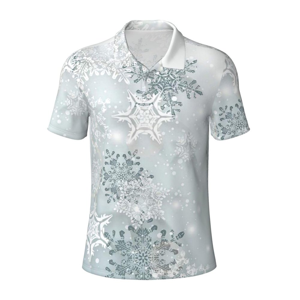 Crystal Snowflake Winter Men's Short Sleeve Polo Shirt Summer Tee Shirts Fashion Casual Golf Shirts