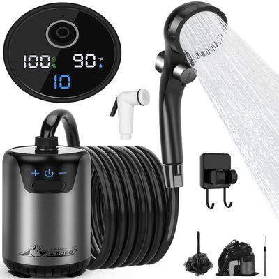 2026 Upgraded Portable Shower for Camping, Rechargeable Camping Shower with Intelligent LED Display, 10 Spray Modes, IPX7 Waterproof Outdoor Camp Pump for Hiking, Travel, Car, Pet
