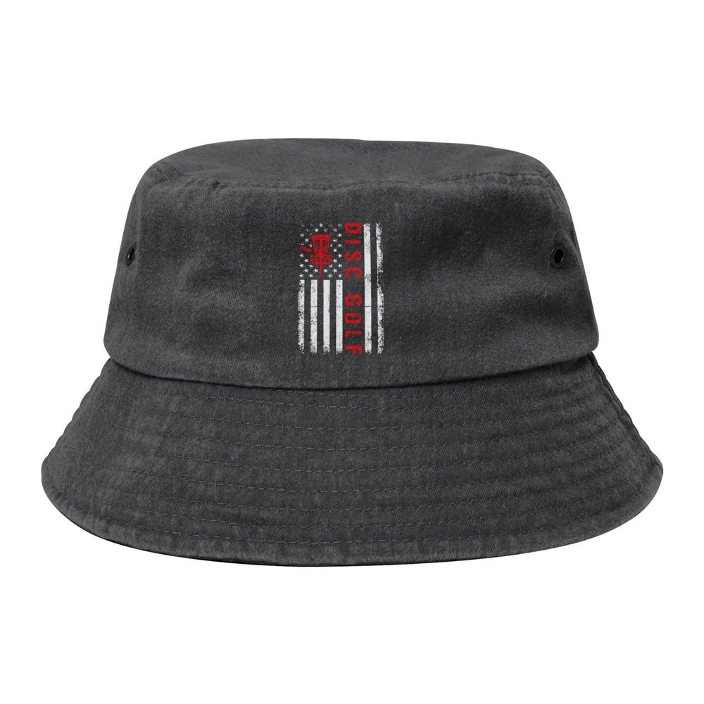 American Flag Disc Golf Bucket Hat for Women Men Outdoor Sun Hat Summer Beach Travel Fishing Cap Black