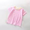 Toddler Baby Boys Girls Striped Color Block Short Sleeve T Shirts Kids Casual Crewneck Shirt Summer (Pink, 6-12 Months) view 2