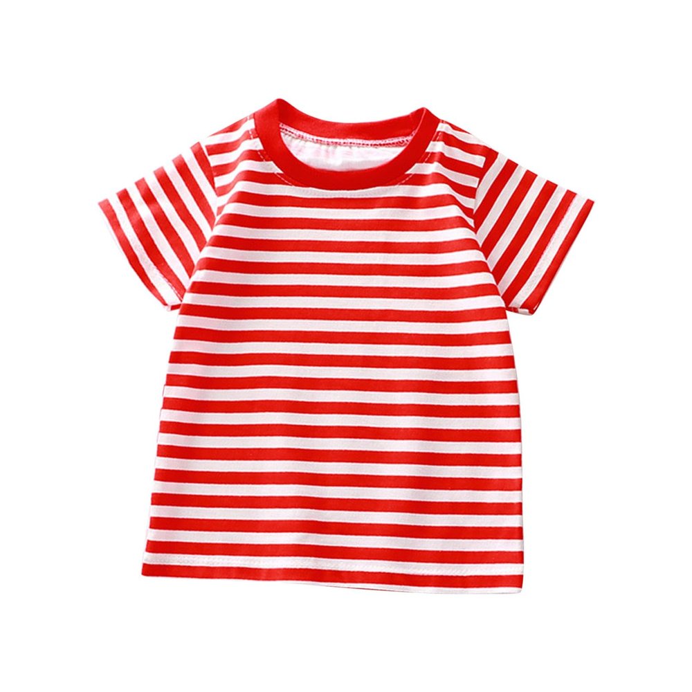 NineFit Basics Toddler Baby Boys Girls Striped Color Block Short Sleeve T Shirts Kids Casual Crewneck Shirt Summer (Red, 6-12 Months)