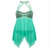 Agoky Womens Mermaid Swimdress Swimsuits Two Piece Bathing Suits Hater Neck Swim Dress with Briefs Turquoise Small view 3