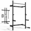 Mikolo 2" x 2" Folding Wall Mounted Squat Rack, 1000 Pounds Capacity Power Rack with Safety Catches, Pull Up Bar, J Hooks and Landmine Attachment, Space-Saving Home Gym(Black view 1