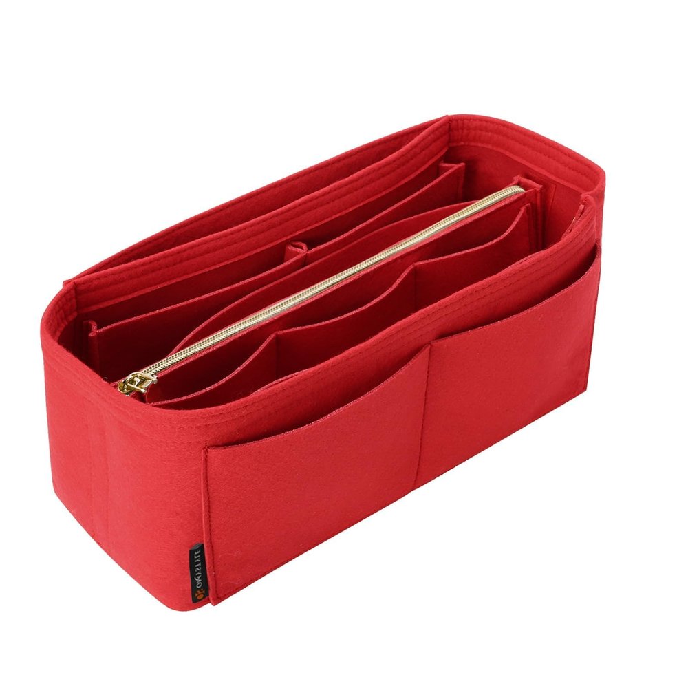 OMYSTYLE Red Slender Medium Organizer Insert, Felt Tote Bag Organizer Insert with 5 Sizes, Handbag Dividers for Inside Purse, Compatible with Longchamp, Neverful, Speedy and More