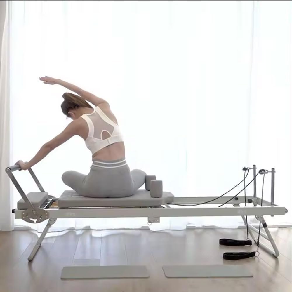RNQZ Pilates Reformer Machine for Home,Foldable Pilates Reformer Machine Equipment for Home Use,Foldable Pilates Reformer Machine with Springs,Gray