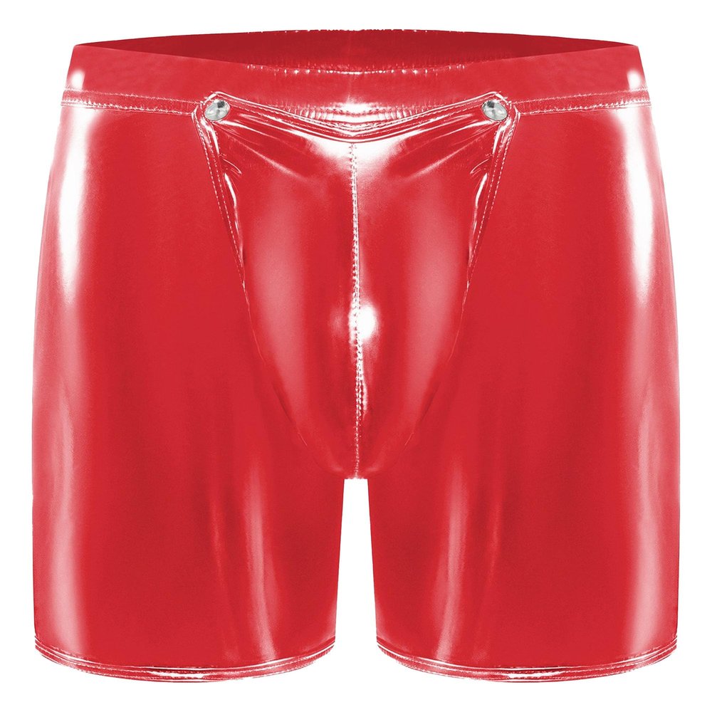 Maiyifu-GJ Men's Faux Leather Boxer Briefs Low Rise Sexy Underwear with Pouch Leather Underpants Shorts for Club Party (Red,Small)