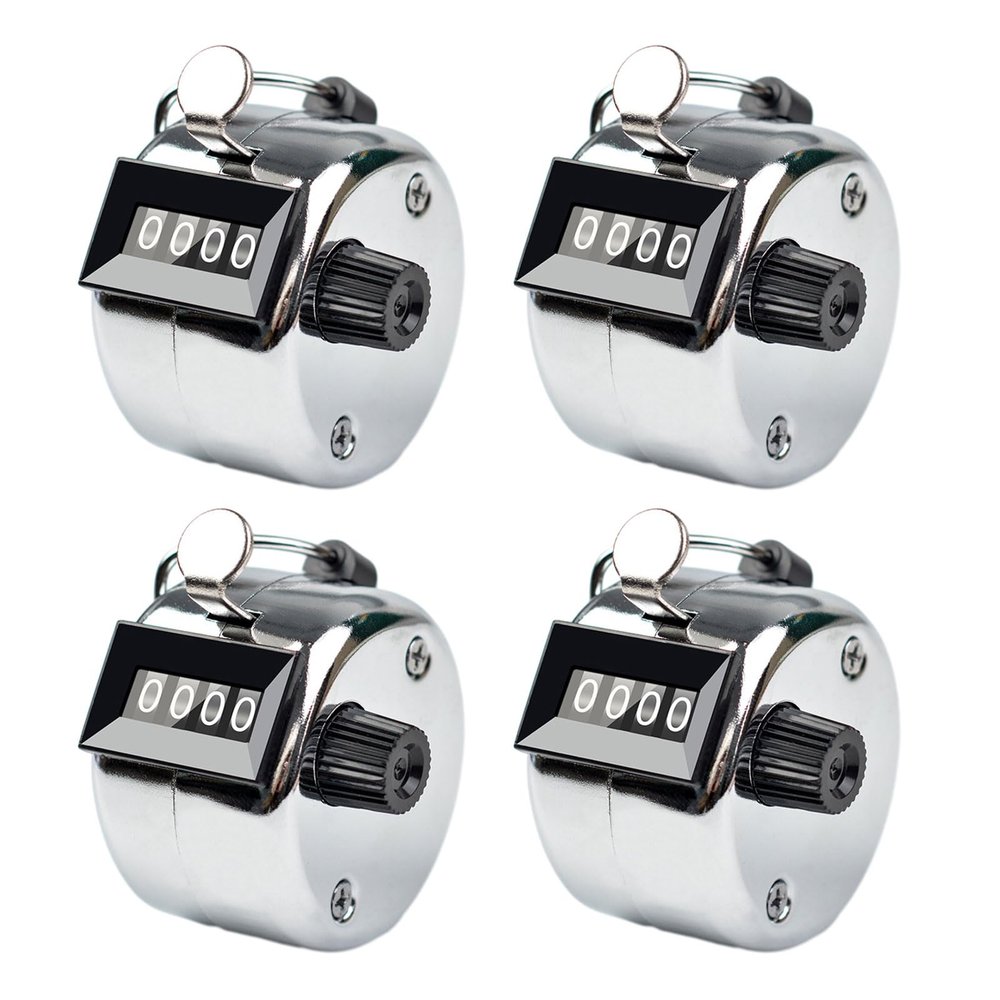 LOXGO Handheld Tally Counters 4-Digits Number Count Clickers Counter Coaching Hand Mechanical Counter Clickers Counter Mechanical Counter, silver metal