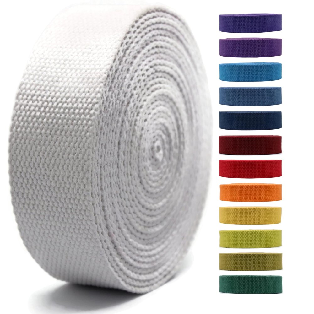 2" & 1.5'' & 1" Cotton Webbing - 5 Yards - 50+ Colors -%100 Natural Cotton - Turkish Woven - Heavy Duty 1 Inch 1.5 Inch 2 Inch Canvas Webbing for Sewing Straps Bags Climbing Indoors Craft DIY 116055