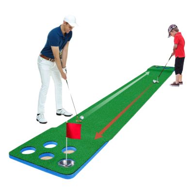 JINEKU Golf Putting Green Double Practice Mat, Adjustable 12 Holes, Sponge Foam Mat + PP Grass, Home Office Outdoor Gaming Competition, 350 x 45 cm