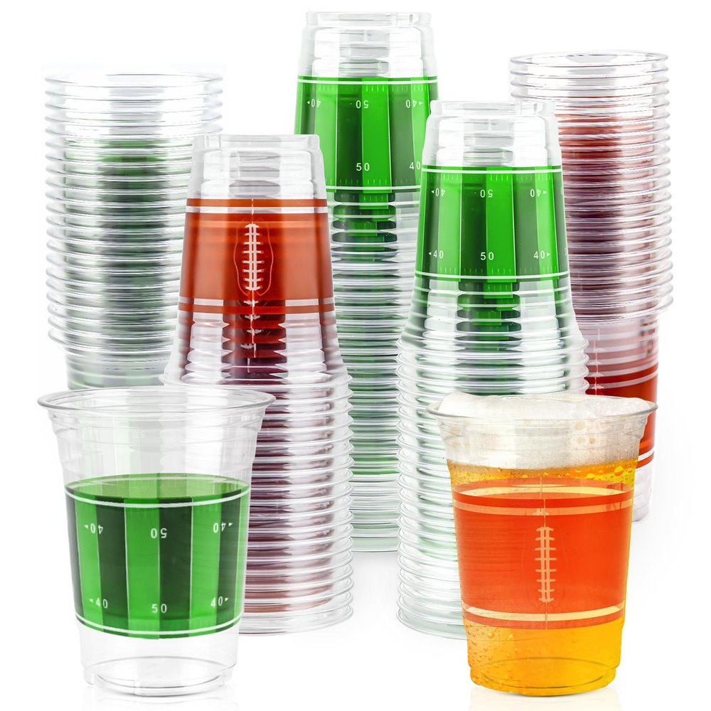 AcpopbM Football Cups, 100 Pack 12 oz Game Disposable Cup Clear Plastic Cups Tailgate Events Drinkware Decorations for Football Party Supplies