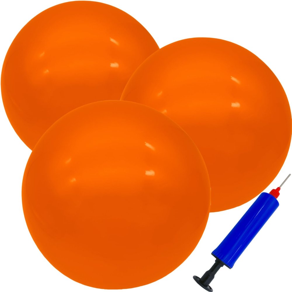 GCQJOQ 3 Pcs 9 Inch Inflatable Bouncy Balls with Hand Air Pump for Indoor Outdoor Play Balls (Orange)