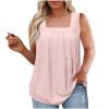 Akklian Womens Fashion Summer Tank Tops for Women Loose Fit Pleated Square Neck Sleeveless Tops Flowy Fashion Eyelet Embroidery Cami XL-5XL Pink view 1