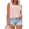 Akklian Womens Fashion Summer Tank Tops for Women Loose Fit Pleated Square Neck Sleeveless Tops Flowy Fashion Eyelet Embroidery Cami XL-5XL Pink view 2