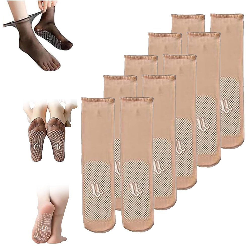 10Pairs Vylinox Bareblend Socks,Invisible Slip-Resistant Crystal Silk Socks,Sheer Ankle Socks for Women Men (apricot)