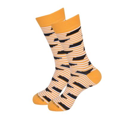 Barrel Down South Tennessee Socks for Men or Women - Apparel Gift for Tennessee Vols Fans - TN Volunteer Sport Fans and Alumni Gifts (Blend, Orange Stripe/Black TN)