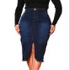 Anagrom Denim Premium Stretch Skirt Midi High-Waist and Bellow The Knee with Front or Side Slit Regular and Plus Size (US, Numeric, 12, Regular, Regular, Classic Blue (Front Slit))