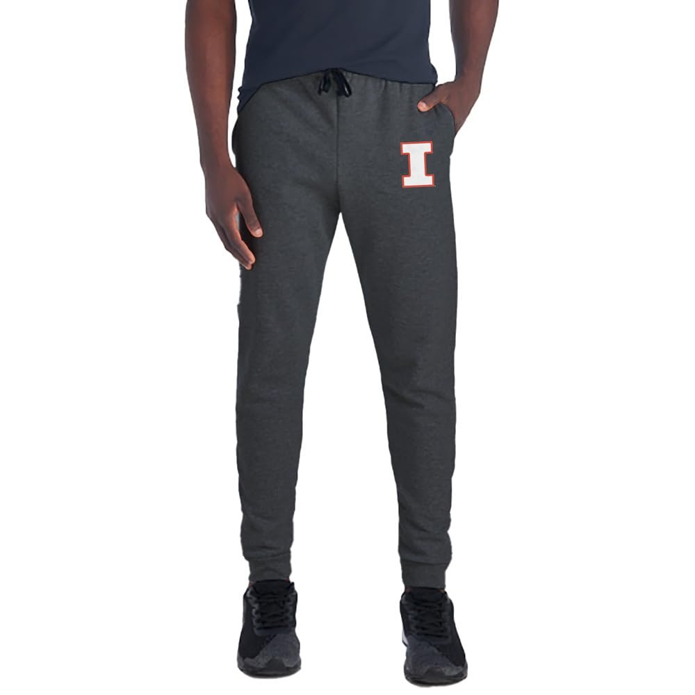 Campus Lab University of Illinois Primary Logo Hip Print Unisex Jogger Sweatpants with Pockets for Men and Women, Charcoal, 2X-Large