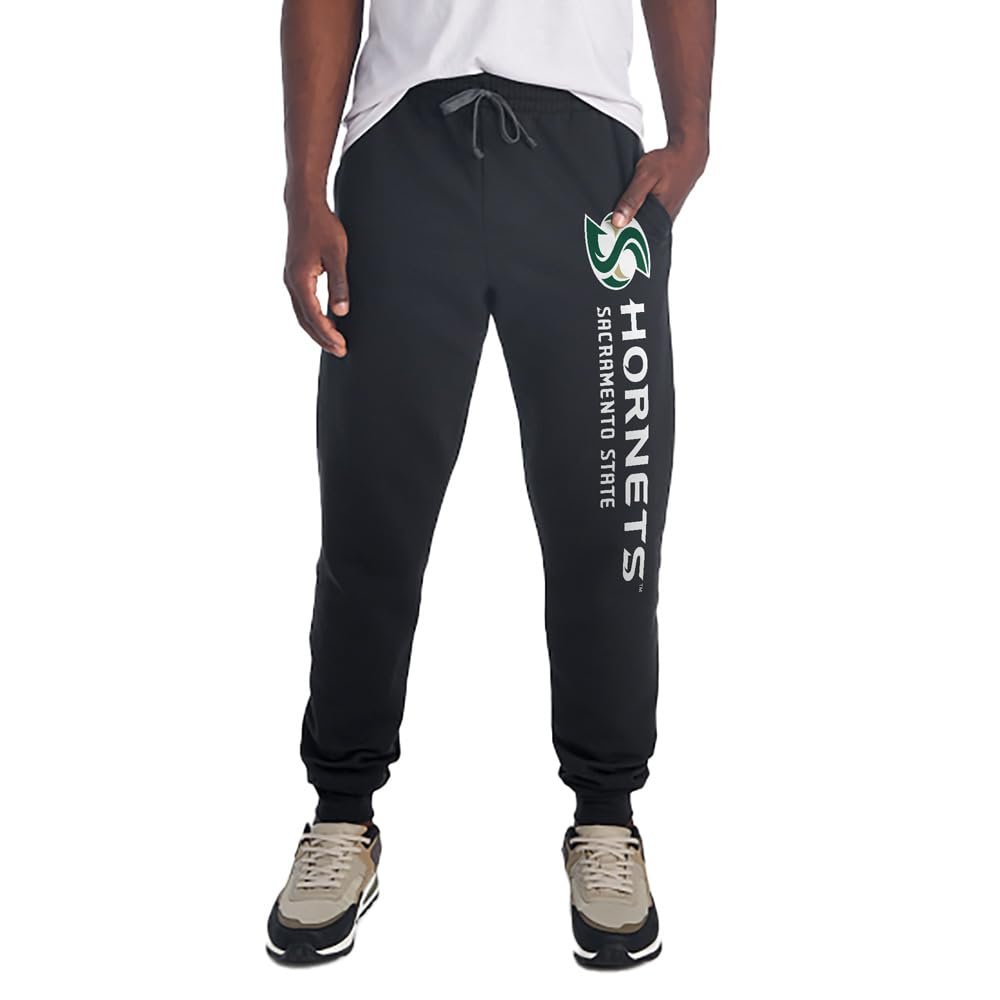 Sacramento State University Collegiate Team Logo Down The Leg Print Unisex Jogger Sweatpants with Pockets for Men and Women, Black, Small