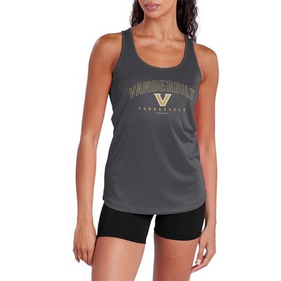 Vanderbilt University Curved Name Collegiate Women's Sport Active Racerback Tank Top, Charcoal, Large