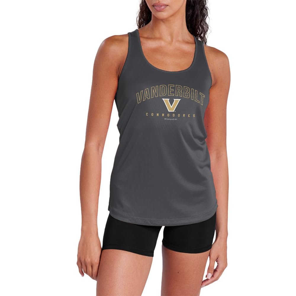 Vanderbilt University Curved Name Collegiate Women's Sport Active Racerback Tank Top, Charcoal, Large
