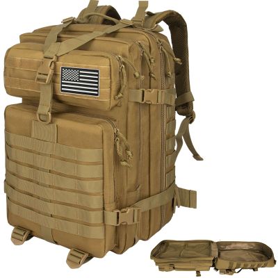 RooPoke Army Tactical Backpack 45L Large Military Assault Pack For Men,3 Day Bug Out Bag Molle Daypack For Women Camping Outdoor Sport Rucksack Backpacks-tan