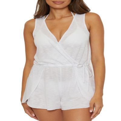 BECCA Women's Standard Breezy Basics Romper, V-Neck, Casual, Beach Cover Ups, White