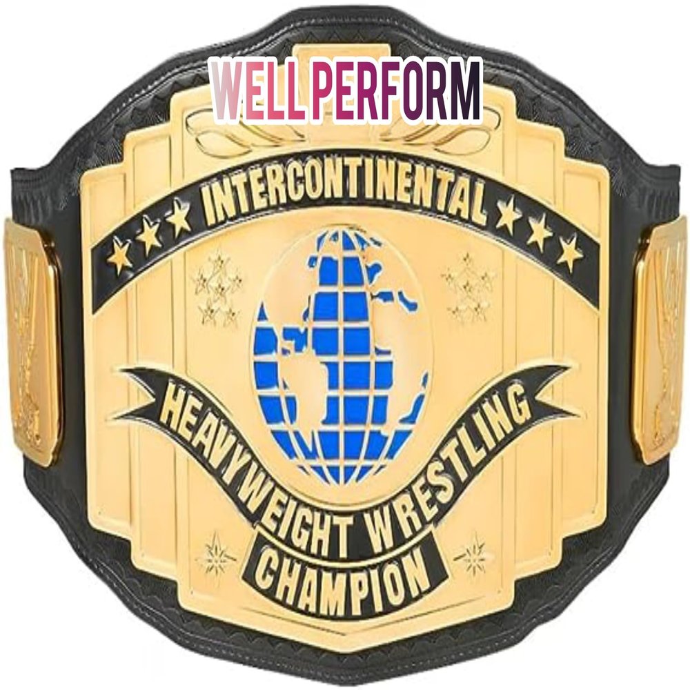 NineFit Basics Intercontinental World Heavyweight Wrestling Championship Title Belt Replica, Universal Championship Title Belt - Adult Size, Black