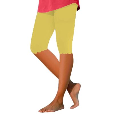 AMIMOJY Free Deals of The Day Womens Plus Size Capris High Waisted Tummy Control Stretch Tight Leggings 2024 Summer Knee Length Yoga Capris Black Leggings, Small, 03-yellow