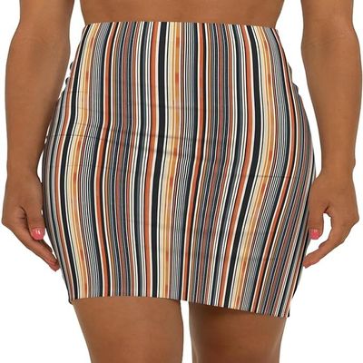 NineFit Basics Women's Mid-Waist Pencil Skirt Summer Modern Chic Multicolor Neutral/Warm Tone Stripes Versatile by PRINKAR (US, Alpha, Medium, Regular, Regular, Multicolor)