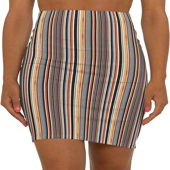 NineFit Basics Women's Mid-Waist Pencil Skirt Summer Modern Chic Multicolor Neutral/Warm Tone Stripes Versatile by PRINKAR (US, Alpha, Medium, Regular, Regular, Multicolor)