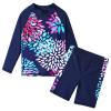 TFJH E 2-Piece Girls Long Sleeve Swimsuits UV 50+ Rash Guard Sets Kids Beachwear Daisy Navy 116/122 view 1