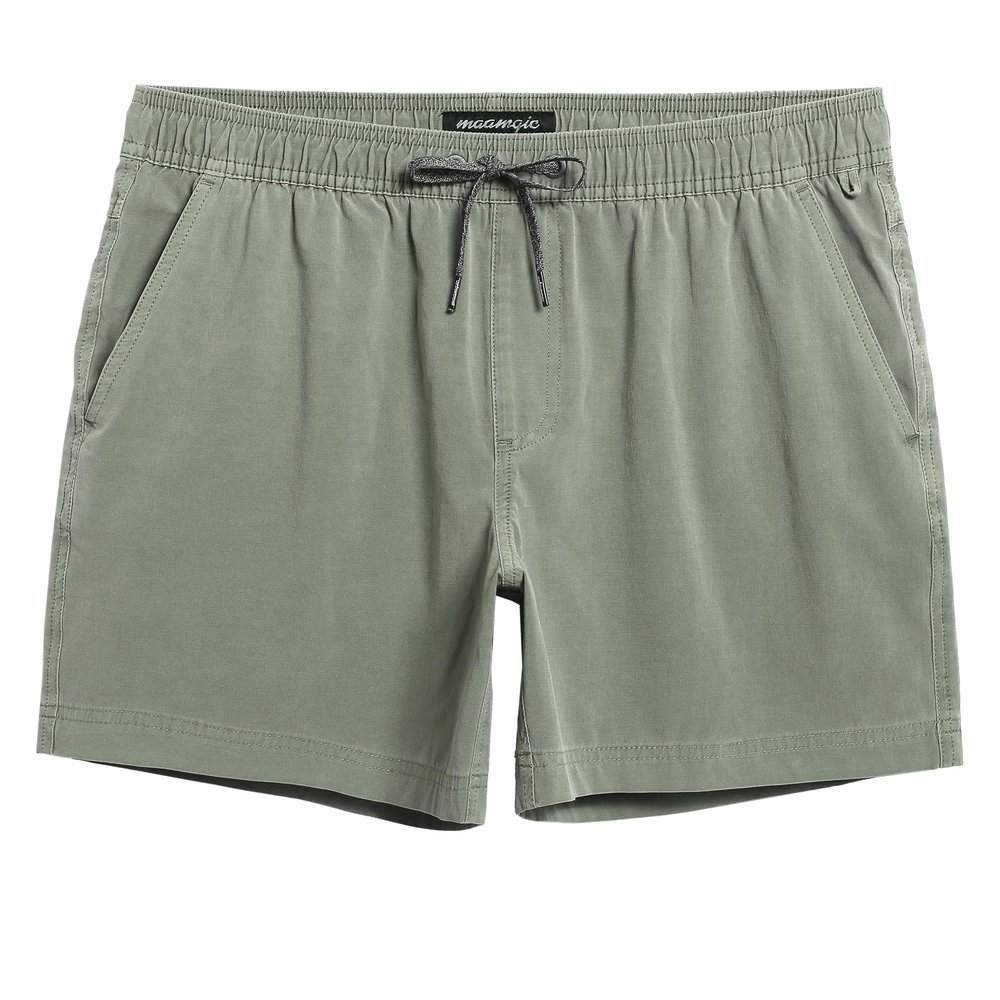 maamgic Men's 5 inch Inseam Shorts Pull-On Relaxed Fit Comfort Stretch Short Shorts with Pocket Washed Grey Green Large