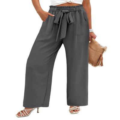 Angerella Women Summer High Waisted Lightweight Palazzo Pants Solid Color Wide Leg Long Lounge Pant Trousers with Pockets,Darkgray L