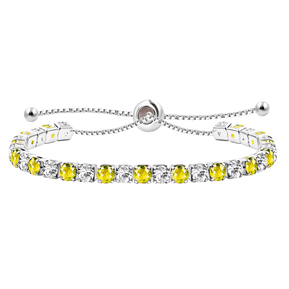 Uloveido Round CZ Tennis Bracelet - Elegant Crystal Tennis Bracelet Set for Women, Adjustable Slider Bolo Clasp Crystal Braclets YA4375 (Yellow-White)