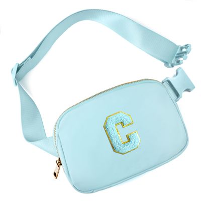 Gitus Gifts for 8 9 10 11 12 Year Old Girls Belt Bag Fanny Pack Crossbody Bags with Initial Letter Patch Cute Stuff Birthday Gifts for Teen Girls Women Personalized Trend Stuff (Icing Blue-C)