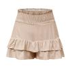 Generic Cute Ruffle Shorts for Women Summer Linen Shorts Flowy Casual Shorts Lightwieght Elastic Waist Shorts Athletic Shorts Khaki, XX-Large view 2
