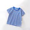 Ikevan Toddler Baby Boys Girls Striped Color Block Short Sleeve T Shirts Kids Casual Crewneck (Sky Blue, 5-6 Years) view 2