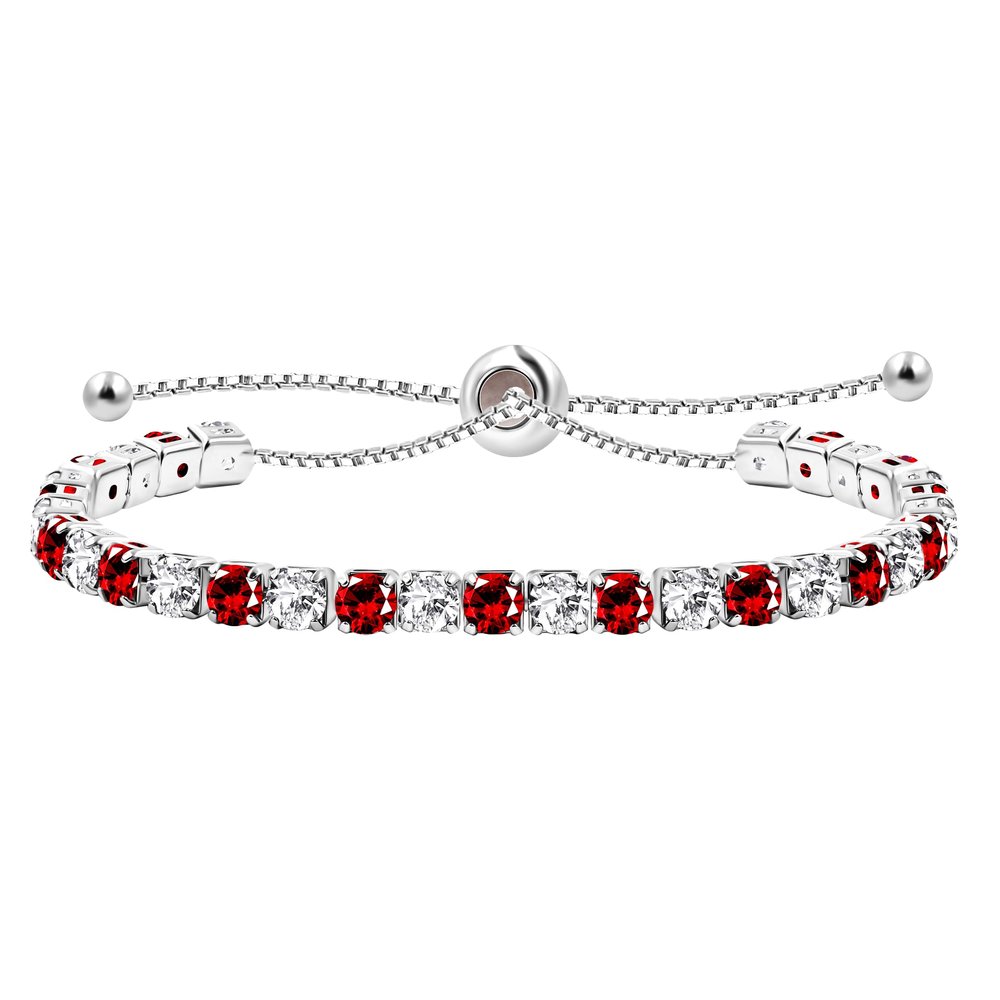 Uloveido Sparkling Stylish Cubic Zirconia Tennis Bracelets for Women - Crystal Tennis Chain Bracelet with Adjustable Slider Bolo Clasp (Red- White)