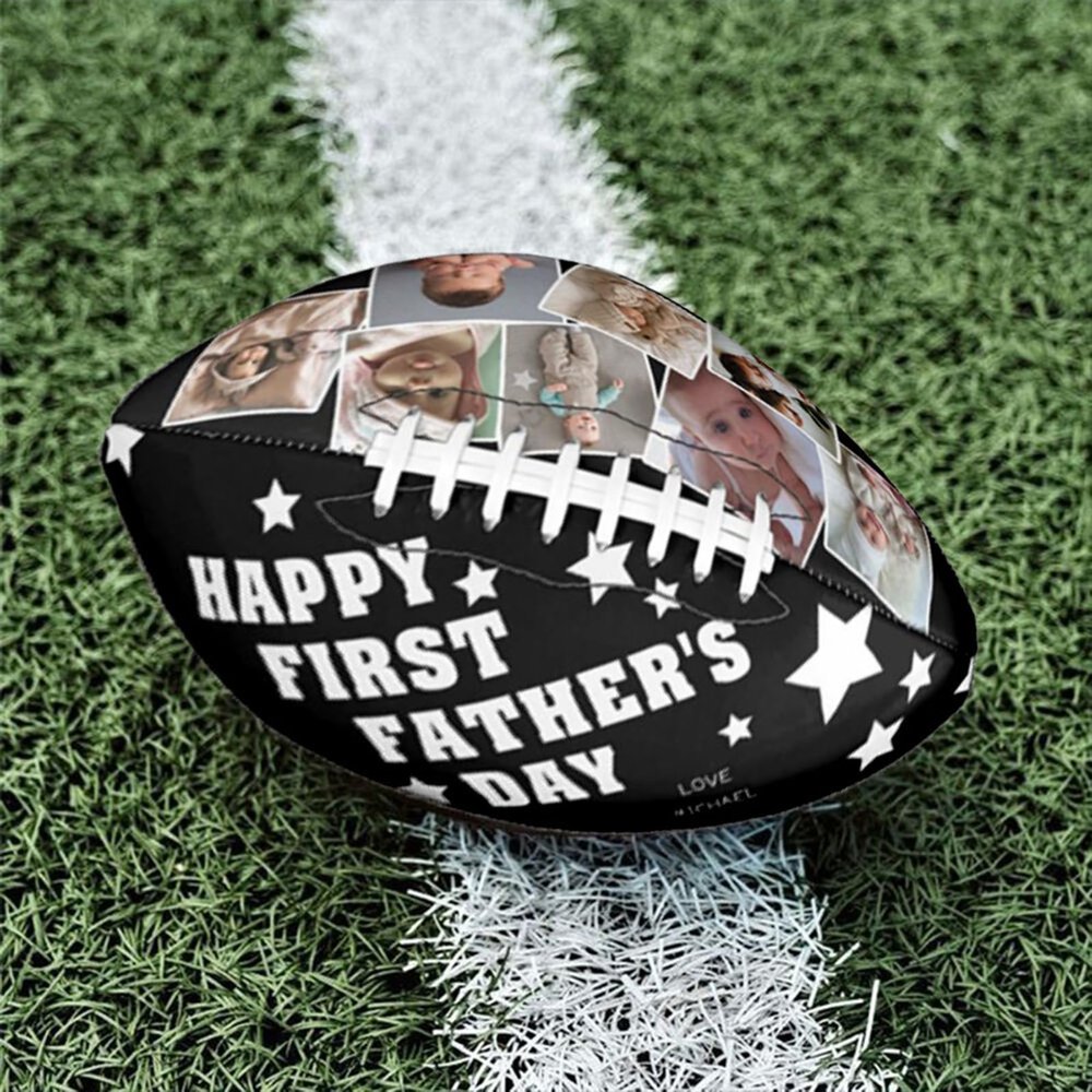 Drawelry Personalized Football - Customized Photo Name American Footballs Regulation Size Leather Football Father's Day Birthday Gift for Men Dad Son and Football Fan (First Father's Day)