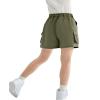 Rolanko Girls Cargo Shorts Lightweight Parachute Short Pants with Pockets Summer Cargo Shorts for Kids Casual Hiking Sports (Green, 10-11 Years) view 3