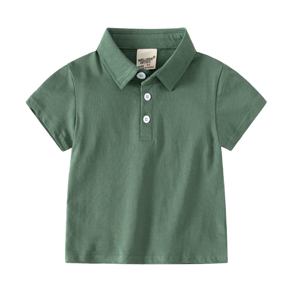 Ikevan Baby and Toddler Boys Classic Short Sleeve Polo Shirt Summer Solid Color Dress Shirt Top (Green, 18-24 Months)