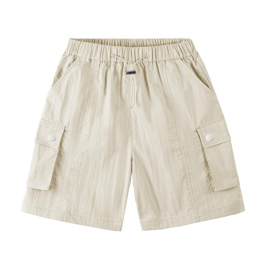 Rolanko Girls Cargo Shorts Lightweight Parachute Short Pants with Pockets Summer Cargo Shorts for Kids Casual Hiking Sports (Beige, 10-11 Years)
