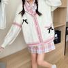 FindThy Womens Kawaii JK School Uniform Cardigans Long Sleeve Button Up Cardigan with Pinned Bowknot(1786-Beige-OneSize-LB) view 3