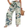 Angerella Women's Wide Leg Casual Pants Comfy Elastic Waisted Summer Beach Holiday Loose Flowy Trousers with Pockets,BeigeFlo XXL view 1