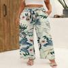 Angerella Women's Wide Leg Casual Pants Comfy Elastic Waisted Summer Beach Holiday Loose Flowy Trousers with Pockets,BeigeFlo XXL view 2