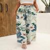 Angerella Women's Wide Leg Casual Pants Comfy Elastic Waisted Summer Beach Holiday Loose Flowy Trousers with Pockets,BeigeFlo XXL view 3