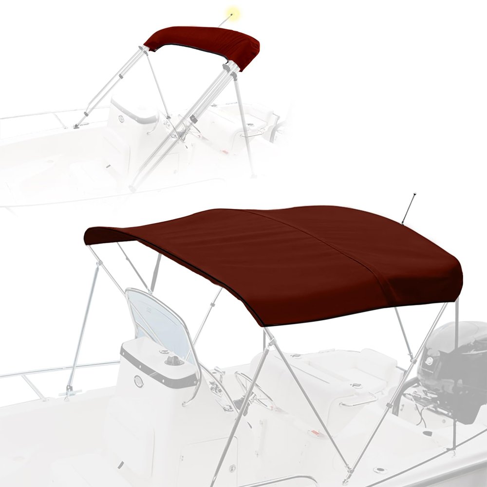 Cerumute 3 Bow Bimini Top Replacement Canvas with Stern Light Hole and Storage Boot, 900D Heavy Duty Waterproof Bimini Top Canvas Only Without Frame, 6'L 67"-72" W Burgundy